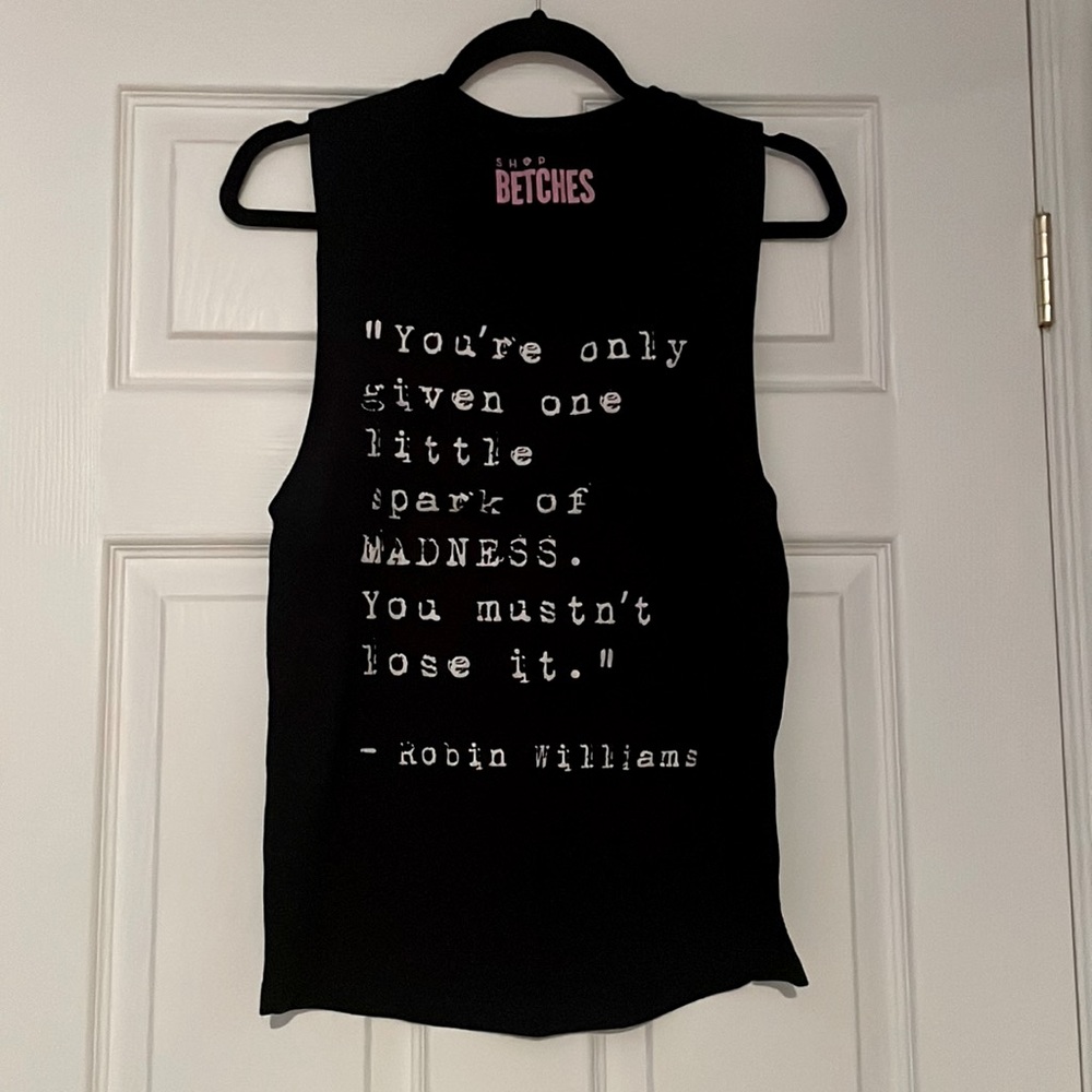 Black Sleeveless Tank featuring a Robin Williams Quote